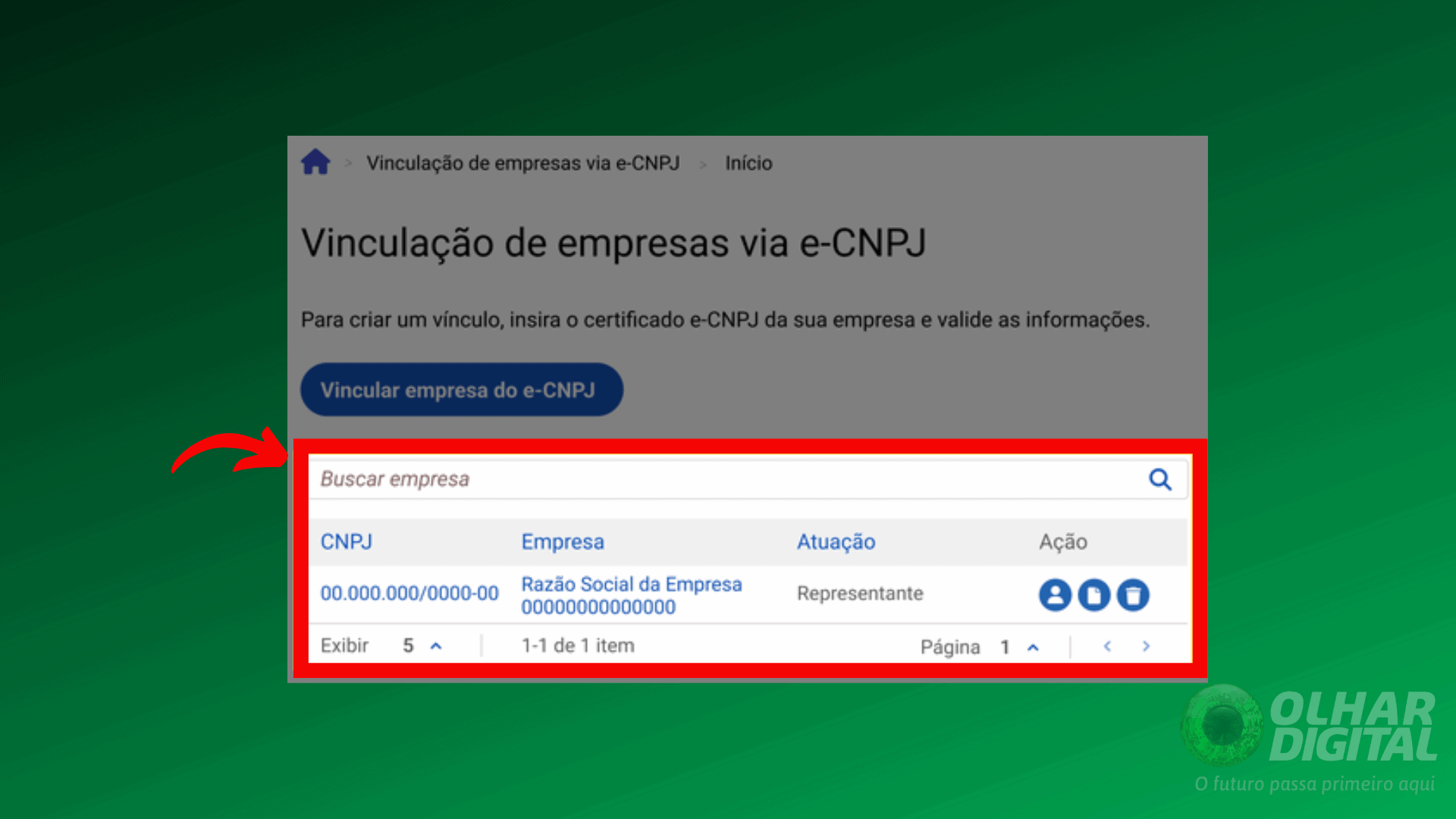 Verifique os dados e clique em “Vincular”