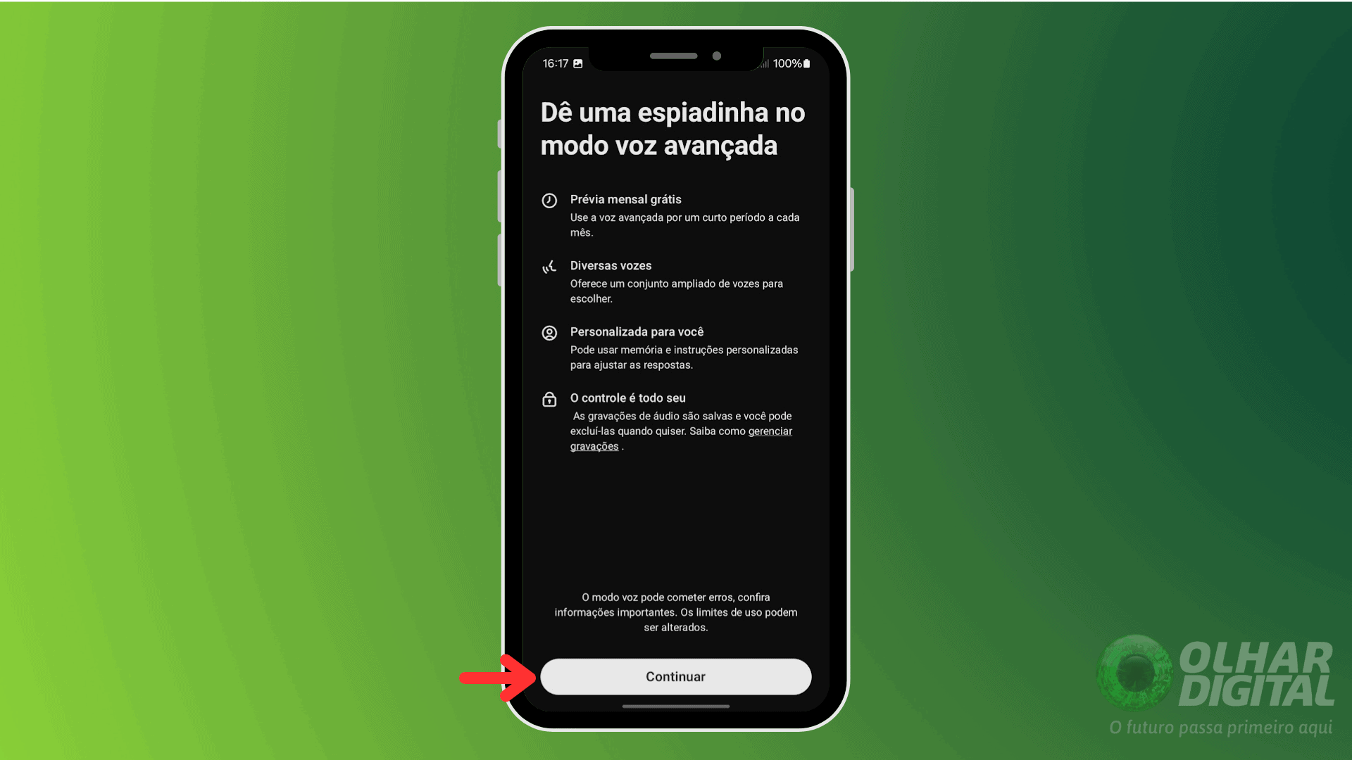 ChatGPT: como usar modo de voz avançado em conversas com áudio. Imagem: Reprodução/Olhar Digital