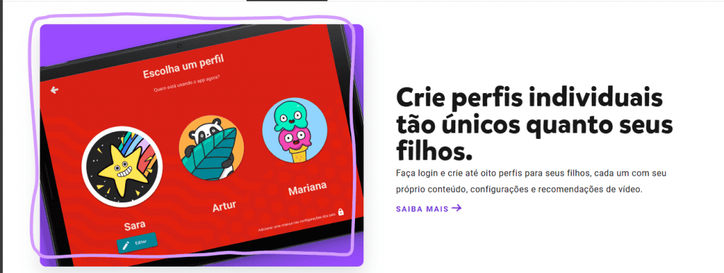 imagem mostra um print de tela do youtube kids