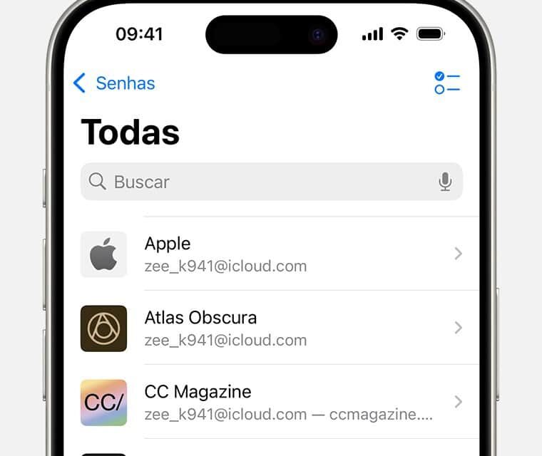 Onde ficam salvas as senhas no gerenciador da Apple?