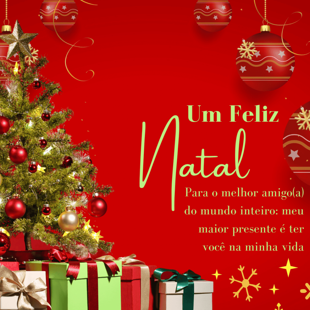 imagem mostra uma imagem de feliz natal para melhores amigos. há uma árvore de natal e caixas de presente no fundo