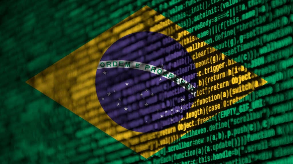 Bandeira do Brasil desenhada com linhas de programação