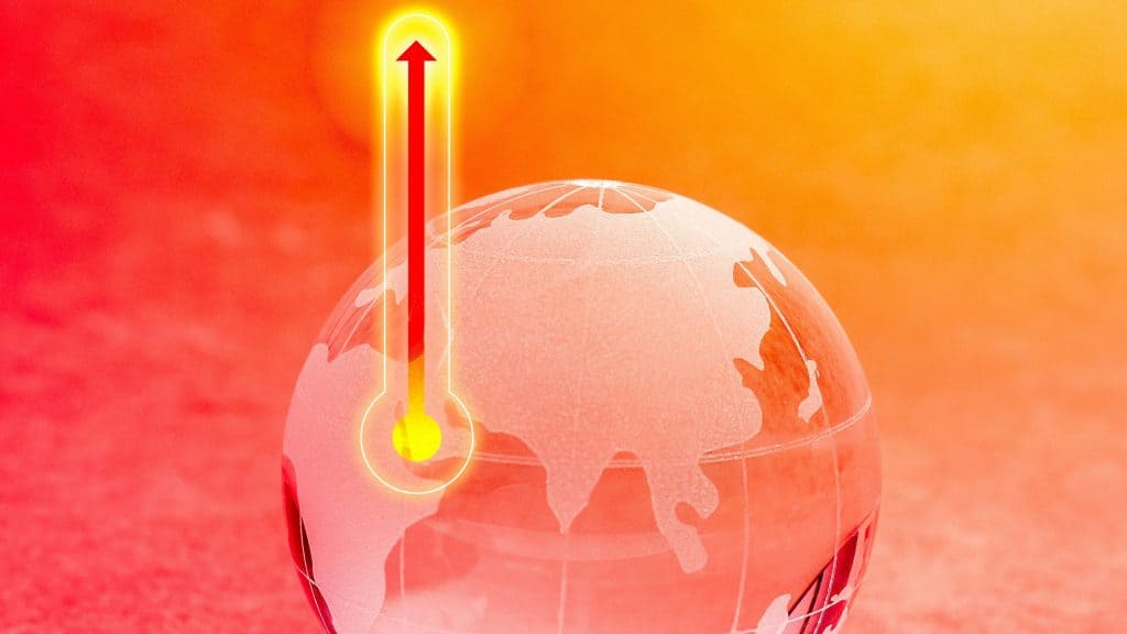 Ilustração de planeta Terra esquentando por conta das mudanças climáticas