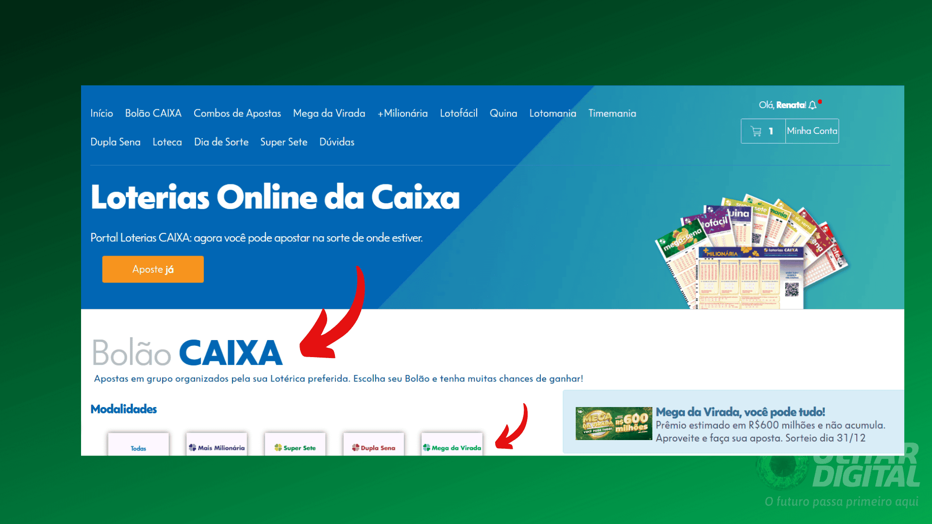 Captura de tela para tutorial de como apostar em bolão online da Mega Sena