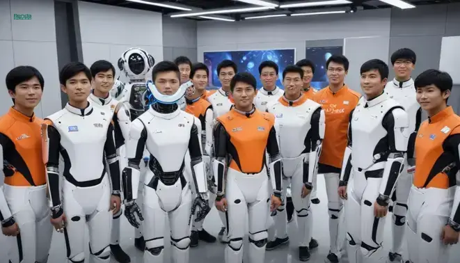 Jovens Empreendedores Asiáticos Impulsionando o Futuro com Robôs e Tecnologia Espacial